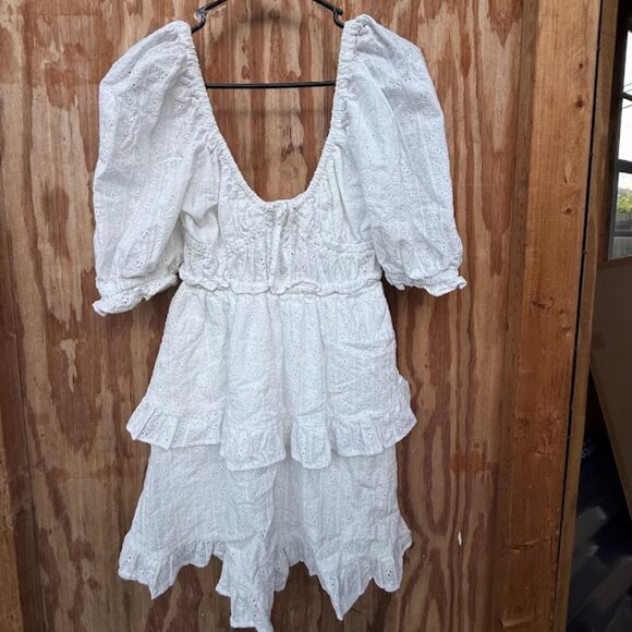 WEWOREWHAT Puff Sleeve Eyelet Mini Dress (Size M) - Picture 2 of 5